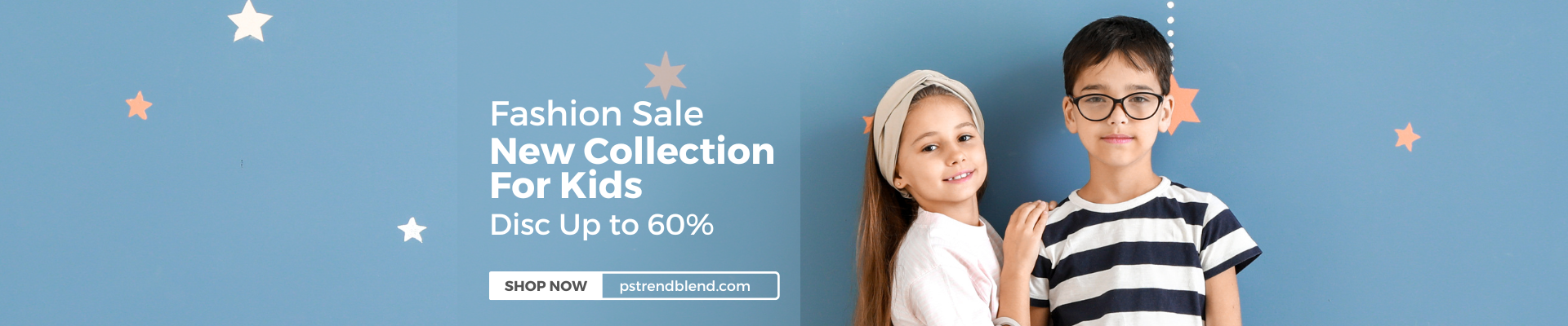 Blue White Modern Minimalist Fashion Sale for Kids Banner (1920 x 400 px)